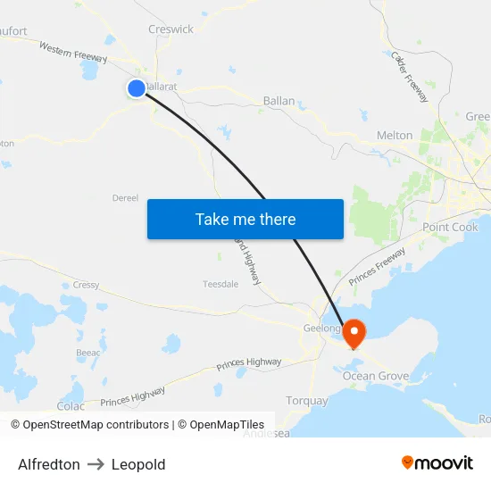 Alfredton to Leopold map