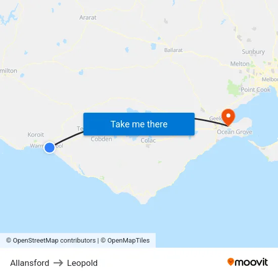 Allansford to Leopold map