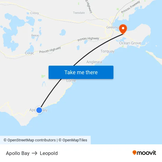 Apollo Bay to Leopold map