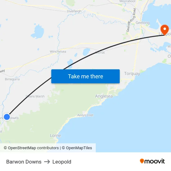 Barwon Downs to Leopold map