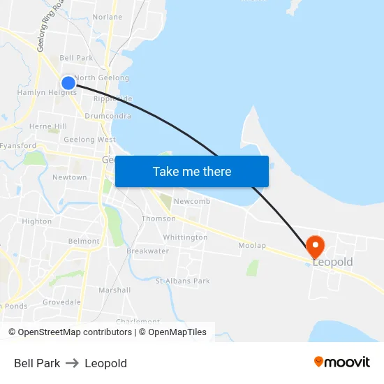 Bell Park to Leopold map