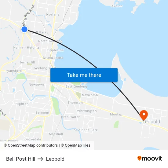 Bell Post Hill to Leopold map