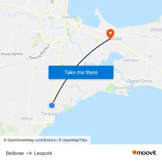 Bellbrae to Leopold map