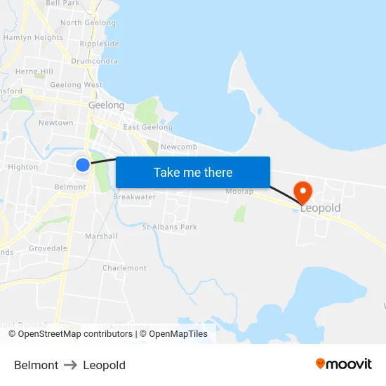 Belmont to Leopold map