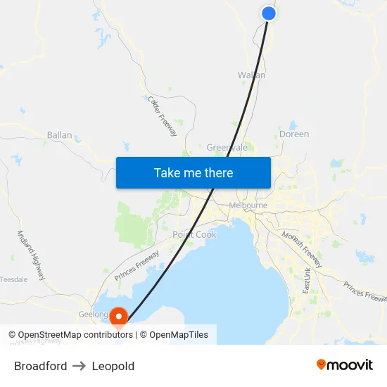 Broadford to Leopold map