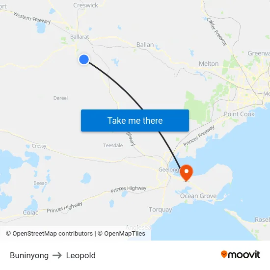 Buninyong to Leopold map