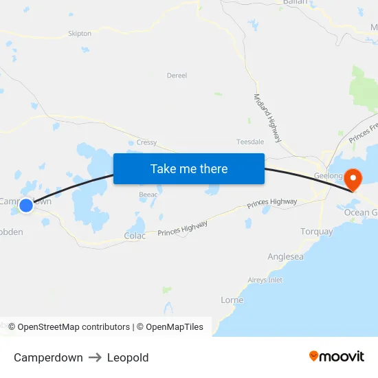 Camperdown to Leopold map