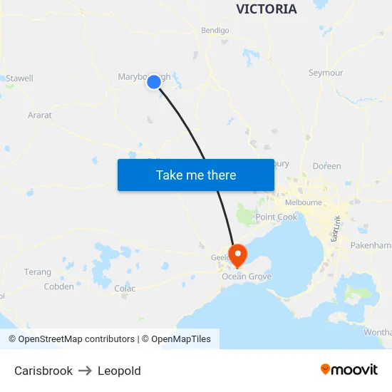Carisbrook to Leopold map