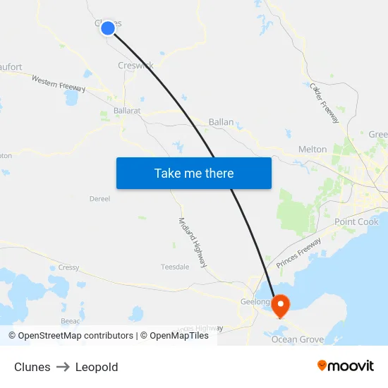 Clunes to Leopold map