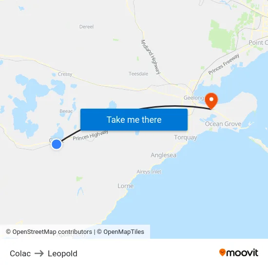 Colac to Leopold map