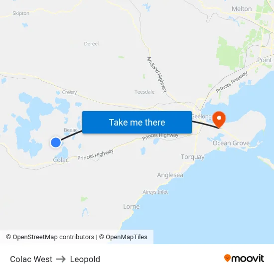 Colac West to Leopold map