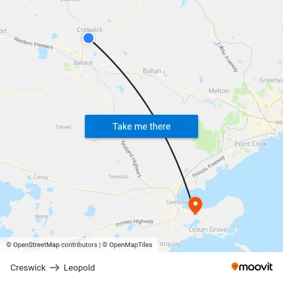 Creswick to Leopold map