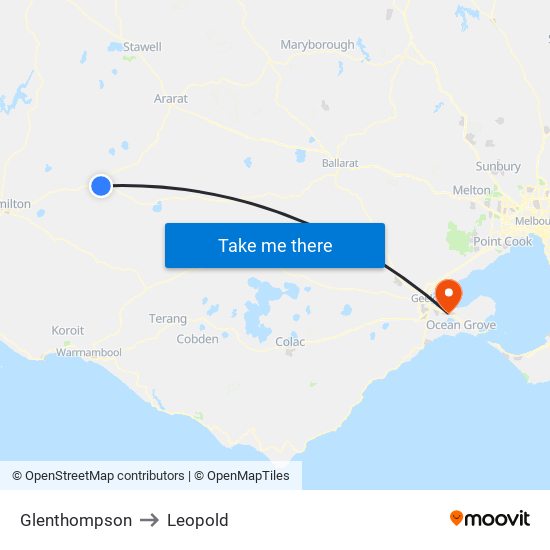 Glenthompson to Leopold map