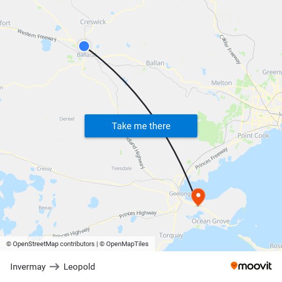 Invermay to Leopold map
