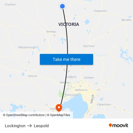 Lockington to Leopold map