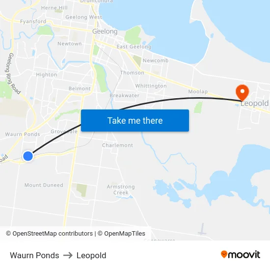 Waurn Ponds to Leopold map