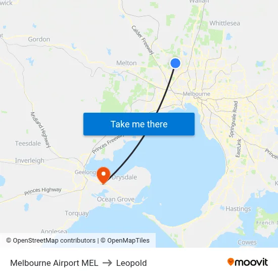 Melbourne Airport MEL to Leopold map