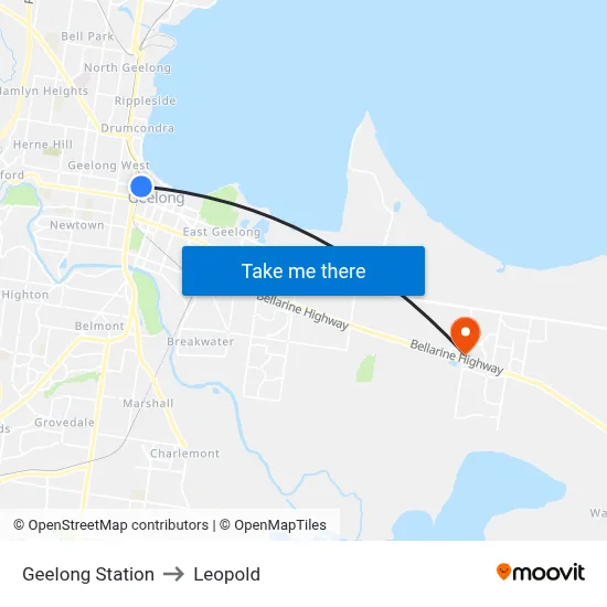Geelong Station to Leopold map