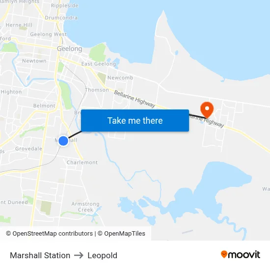 Marshall Station to Leopold map