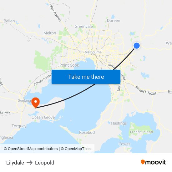 Lilydale to Leopold map