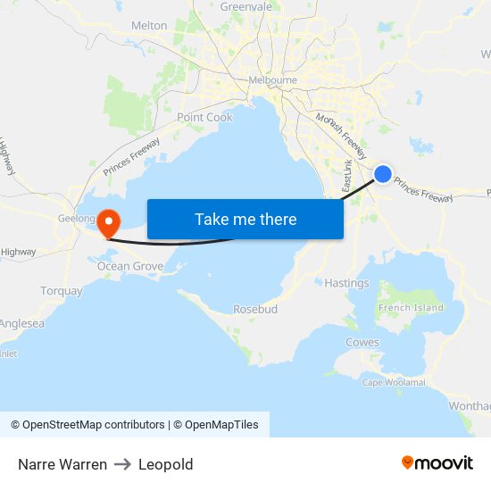 Narre Warren to Leopold map