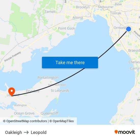 Oakleigh to Leopold map