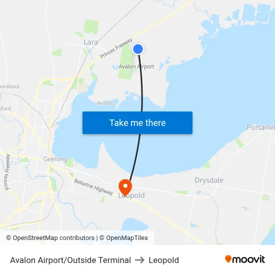 Avalon Airport/Outside Terminal to Leopold map