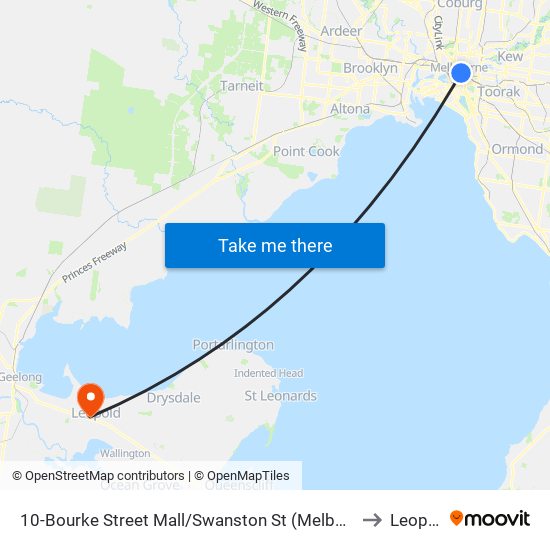 10-Bourke Street Mall/Swanston St (Melbourne City) to Leopold map