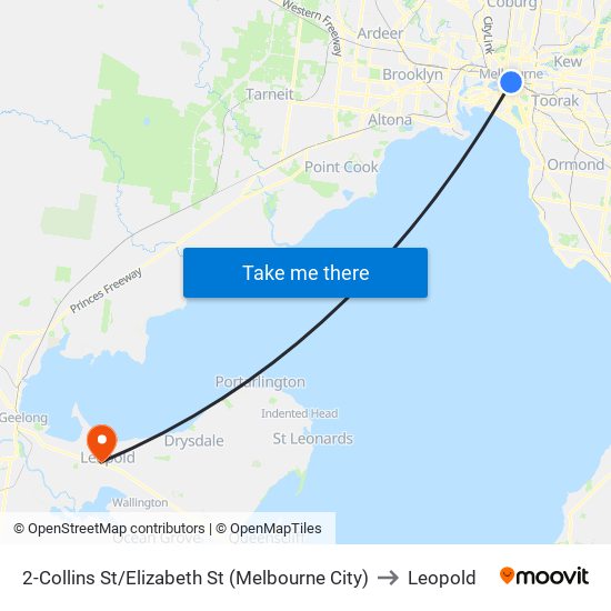 2-Collins St/Elizabeth St (Melbourne City) to Leopold map