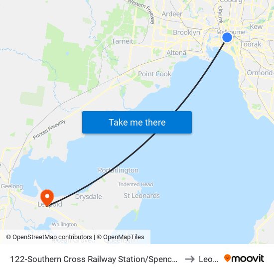 122-Southern Cross Railway Station/Spencer St (Melbourne City) to Leopold map