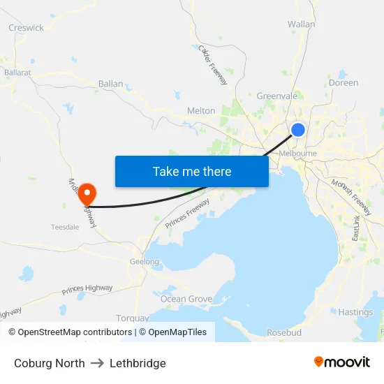 Coburg North to Lethbridge map