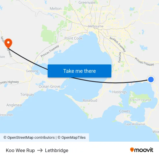 Koo Wee Rup to Lethbridge map