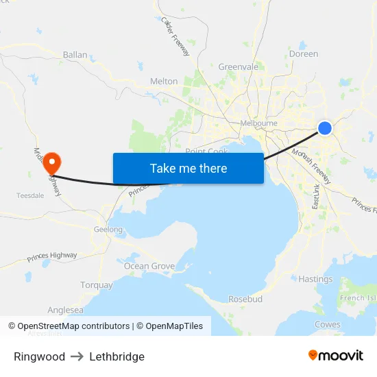 Ringwood to Lethbridge map
