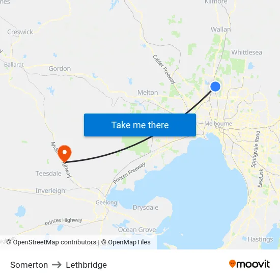 Somerton to Lethbridge map