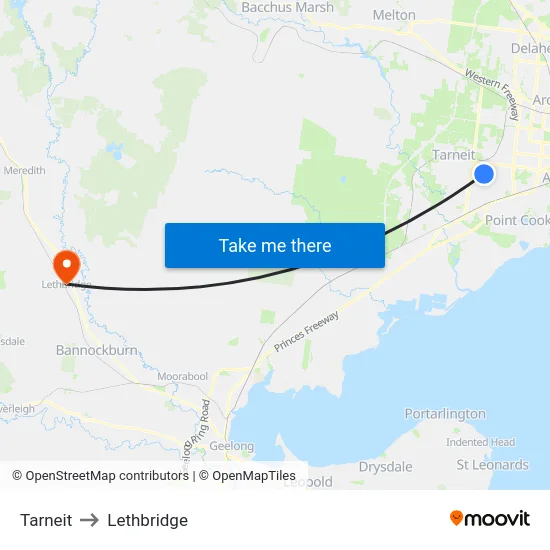 Tarneit to Lethbridge map