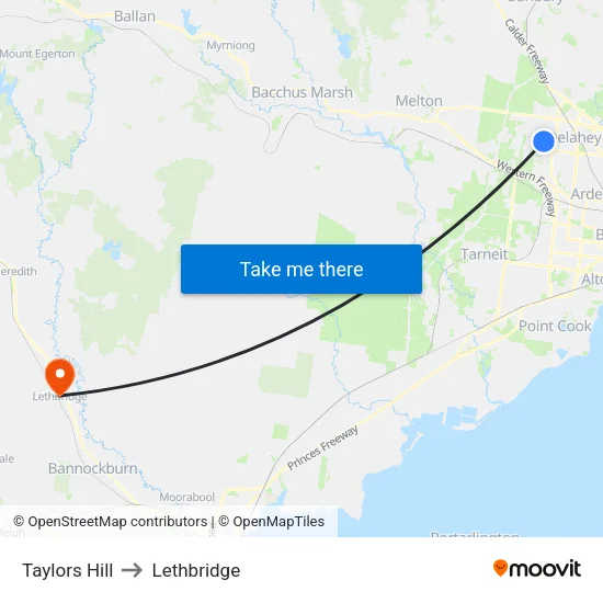 Taylors Hill to Lethbridge map