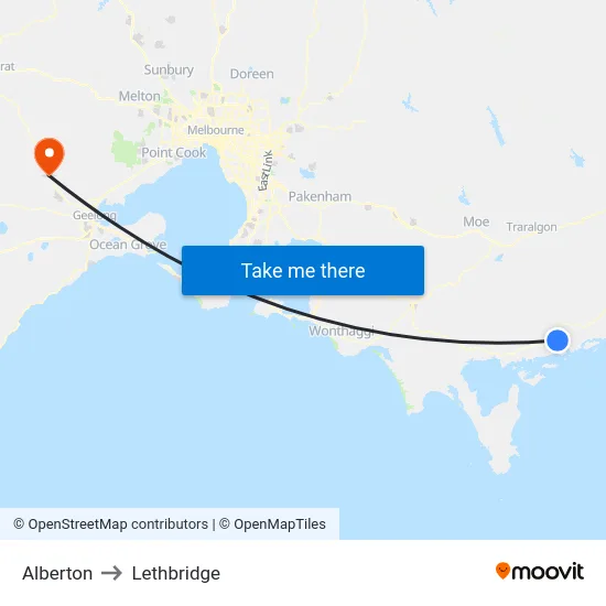 Alberton to Lethbridge map