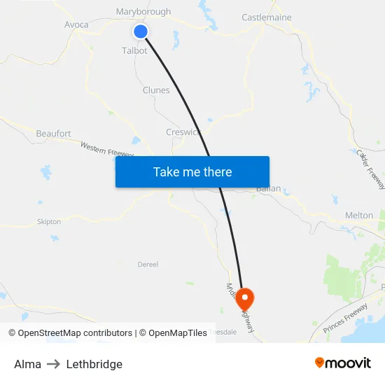 Alma to Lethbridge map