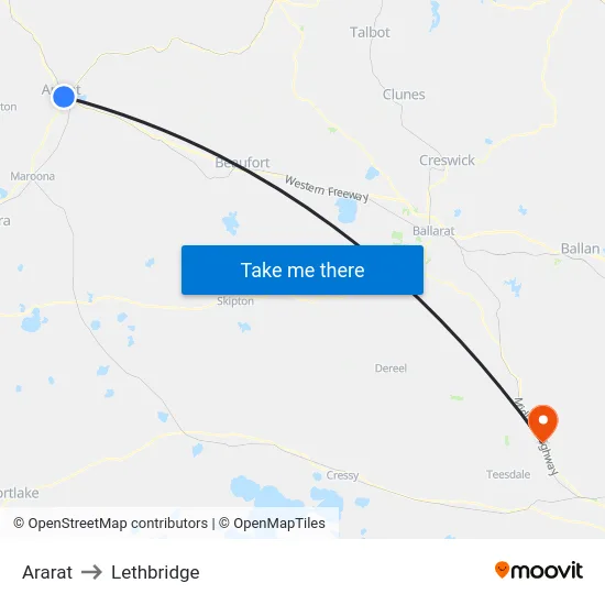 Ararat to Lethbridge map