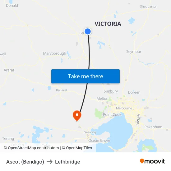 Ascot (Bendigo) to Lethbridge map