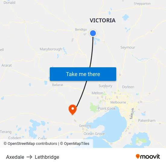 Axedale to Lethbridge map