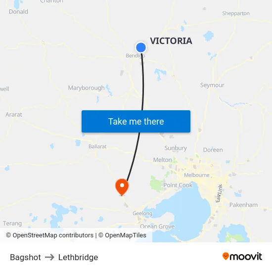 Bagshot to Lethbridge map