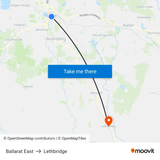 Ballarat East to Lethbridge map