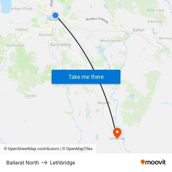 Ballarat North to Lethbridge map