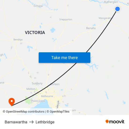 Barnawartha to Lethbridge map