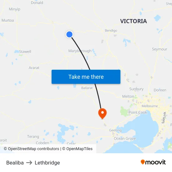 Bealiba to Lethbridge map