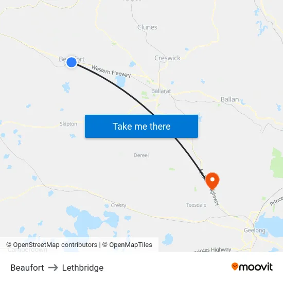 Beaufort to Lethbridge map
