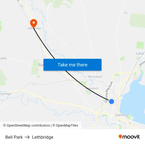 Bell Park to Lethbridge map