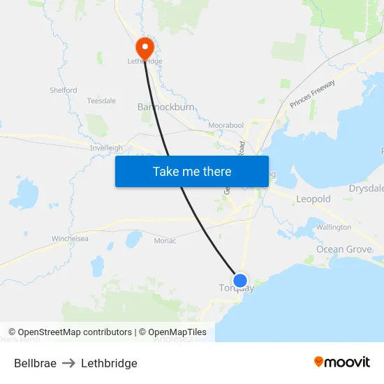 Bellbrae to Lethbridge map