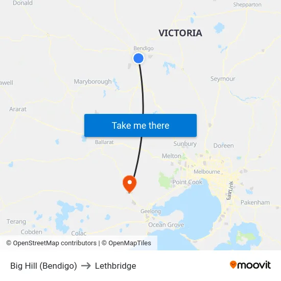 Big Hill (Bendigo) to Lethbridge map